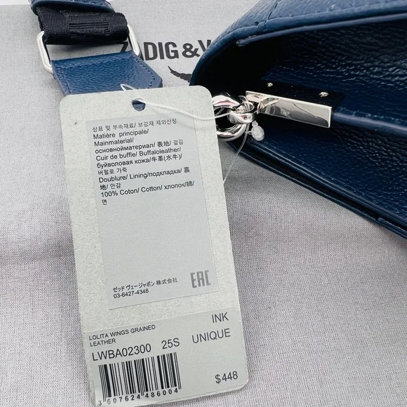 ZADIG & VOLTAIRE Leather Crossbody Clutch Bag Navy Blue NWT - Picture 7 of 15